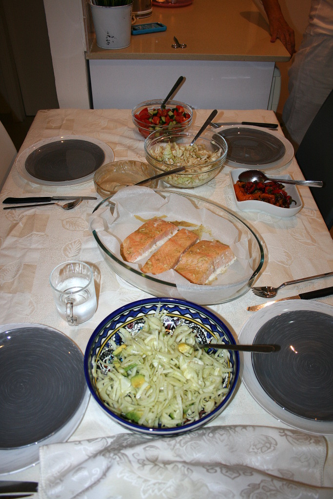 Salmon, Salads and Tahini- Homemade Shabbat (Friday Night) Dinner